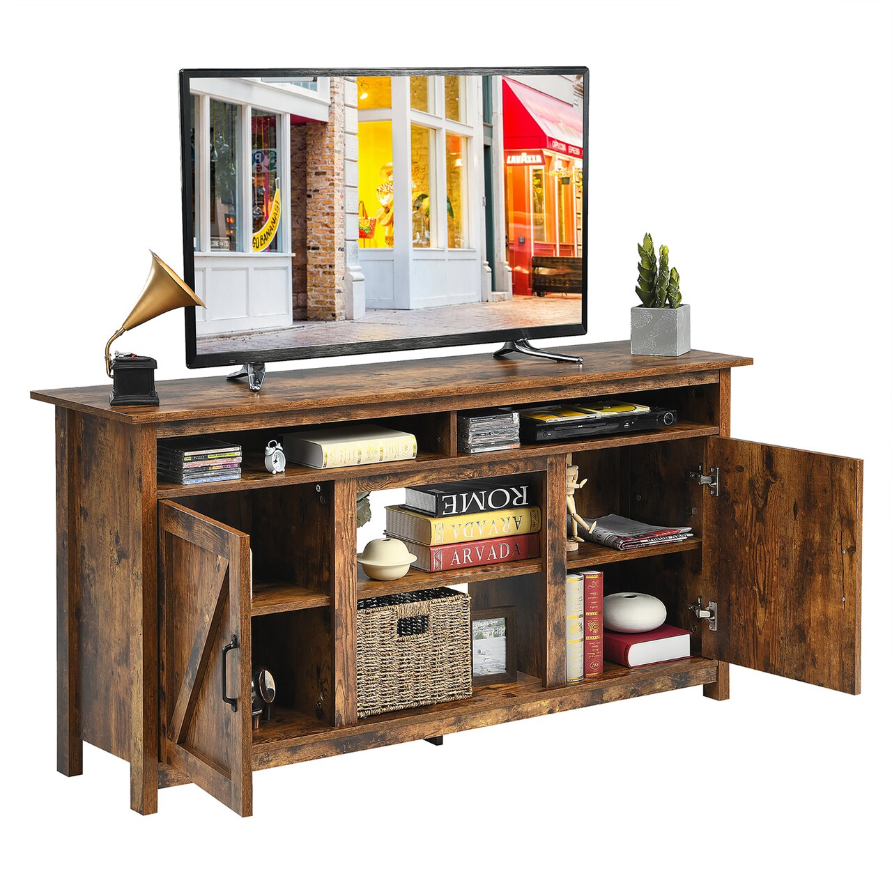 Costway 60''Industrial TV Stand Entertainment Console Center w/ Shelve & Cabinet